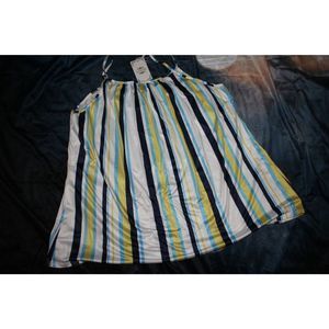 La Mode White, Navy, & Gold Stripe Spaghetti Strap‎ Tank Size 2XL